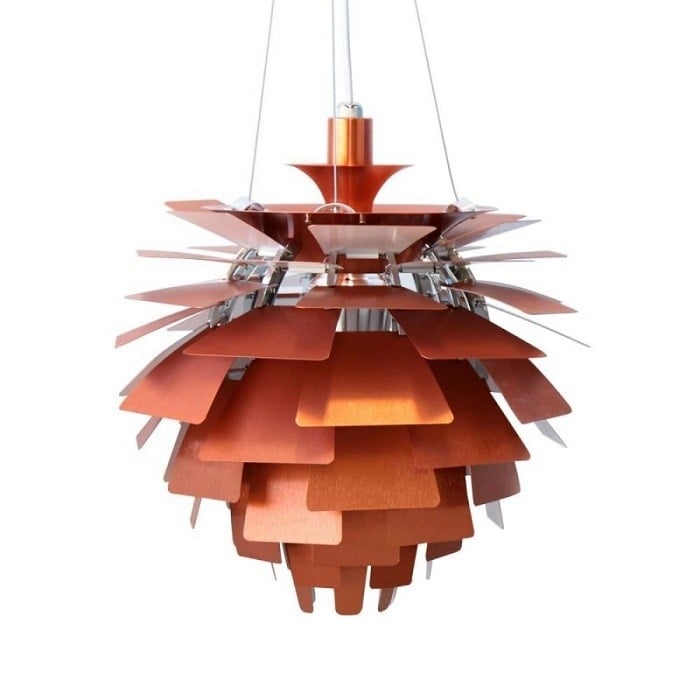 Poul Henningsen style, Hängande ljus kronärtskocka lampa 56cm koppar röd