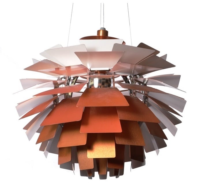 Poul Henningsen style, Hängande ljus kronärtskocka lampa 92cm koppar röd