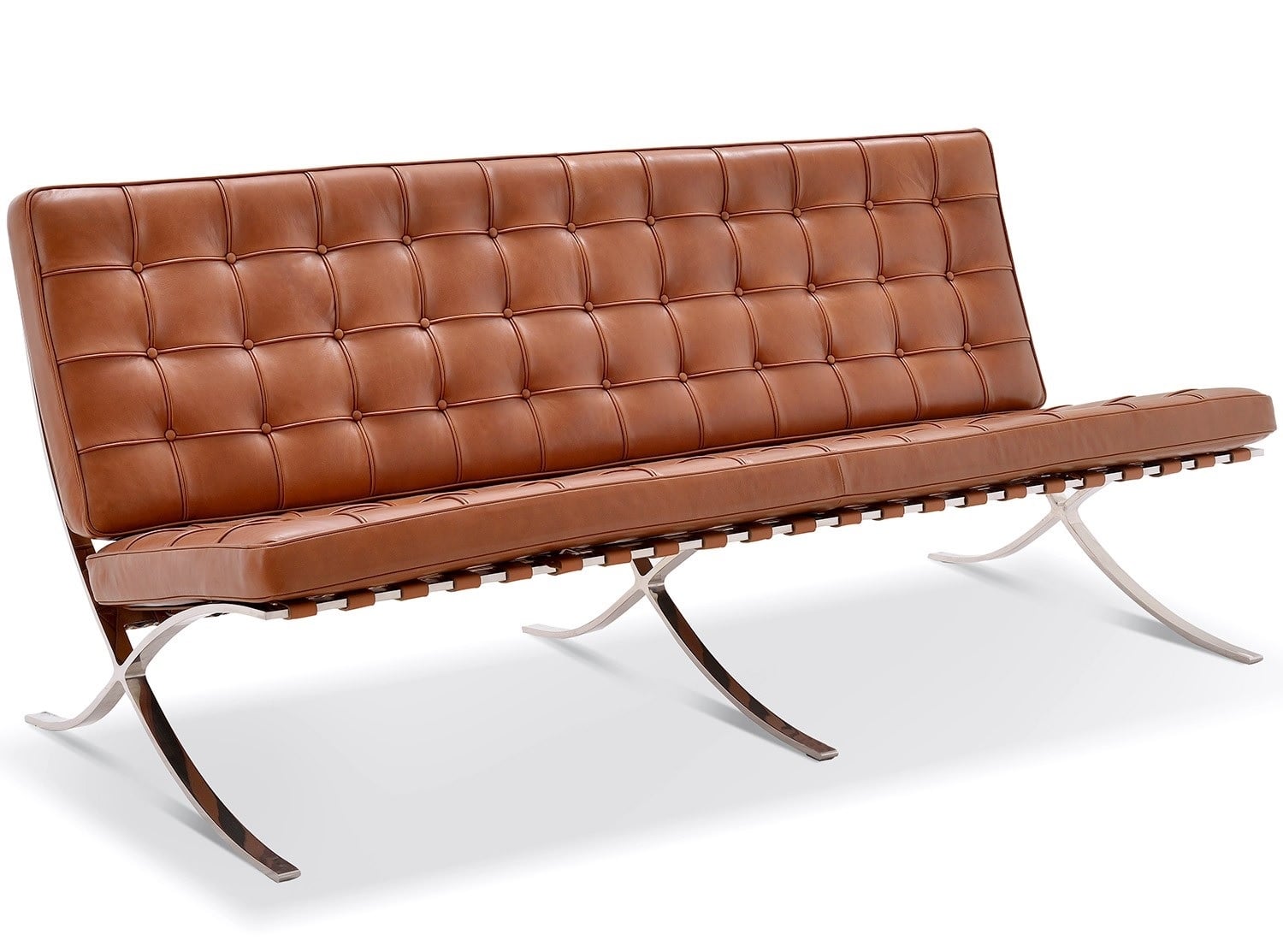 Ludwig Mies vd Rohe style, 3-sits soffa Barcelona Pavillion 3 sits soffa Cognac