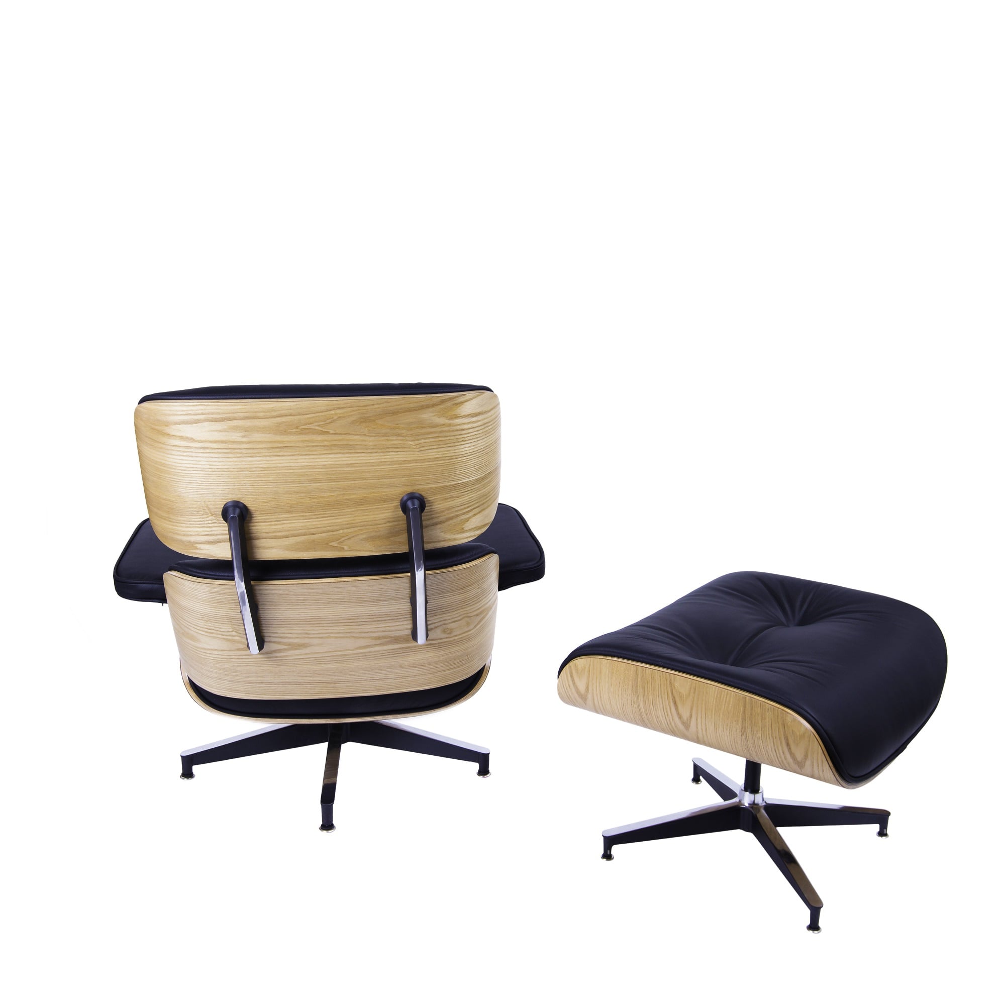 Charles Eames style, Fåtölj med Hocker EA670 svart aska trä Svart bas