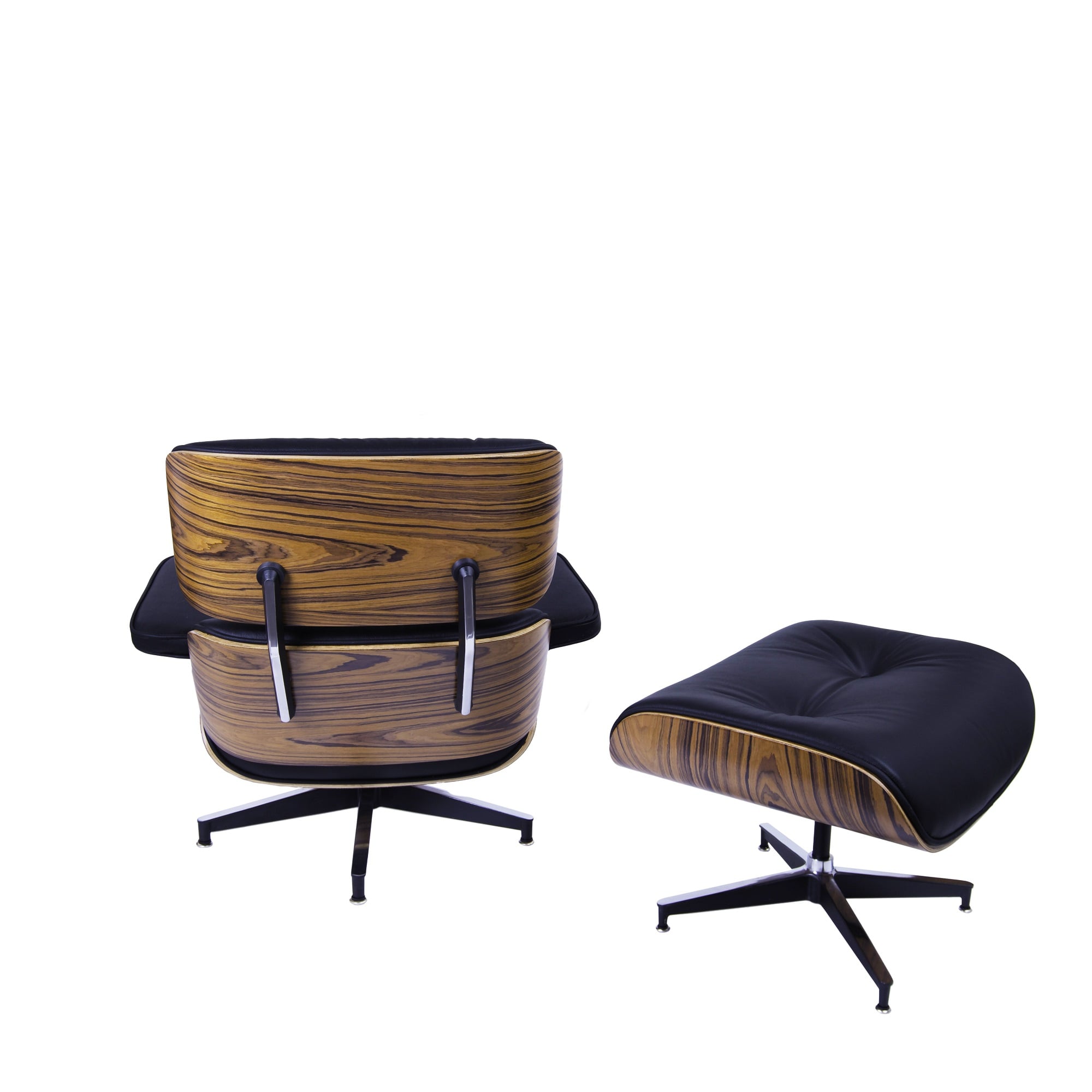 Charles Eames style, Fåtölj med Hocker EA670 XL svart Palysander Svart bas