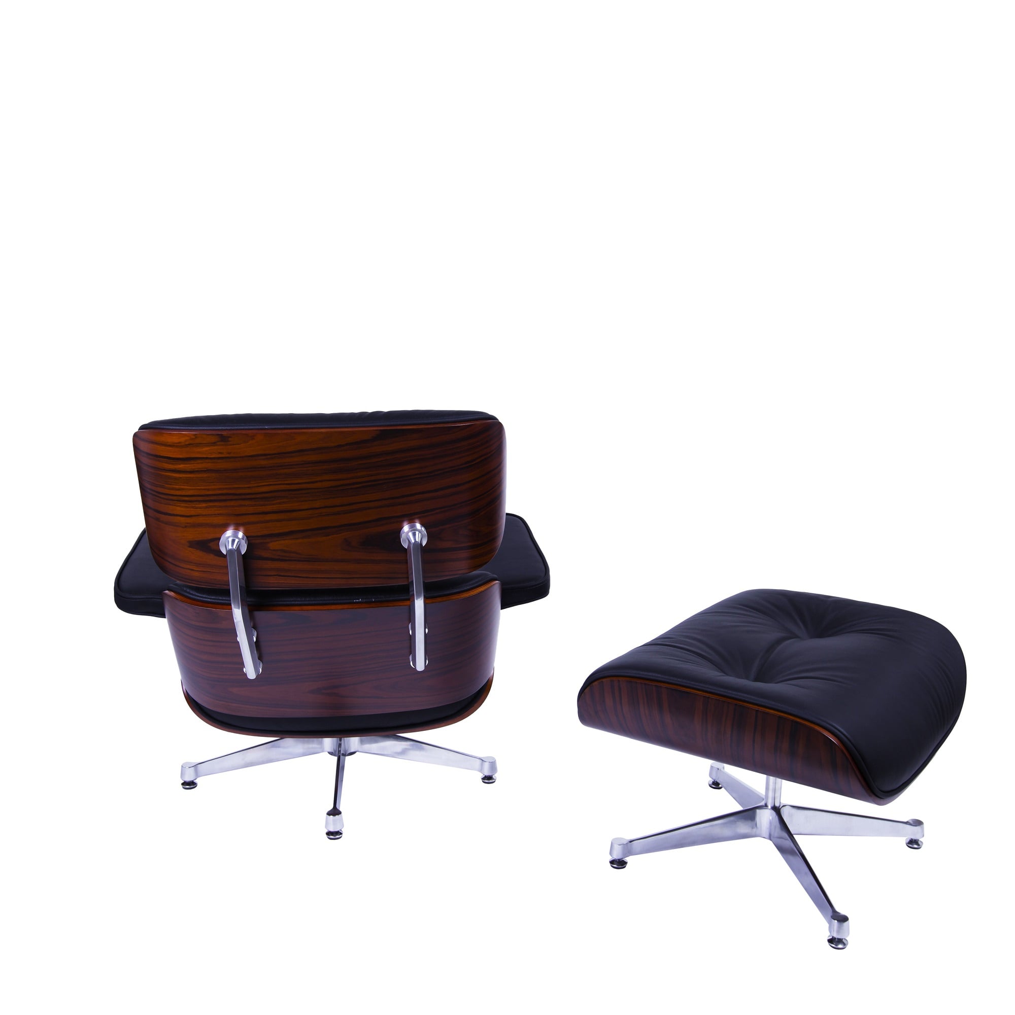 Charles Eames style, Fåtölj med Hocker EA670 svart Rosenträ Polerad bas
