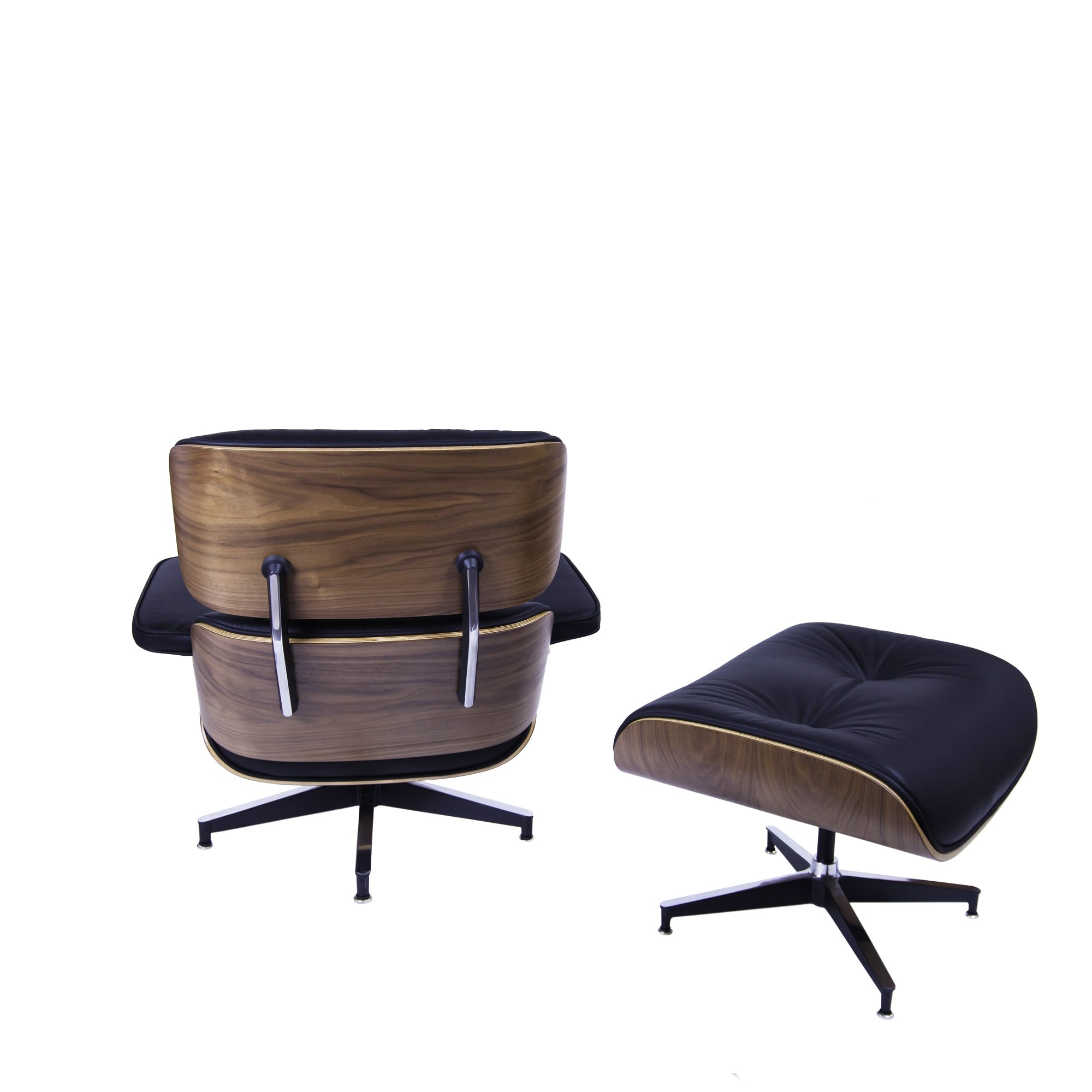 Charles Eames style, Fåtölj med Hocker EA670 svart Valnøtt Svart bas