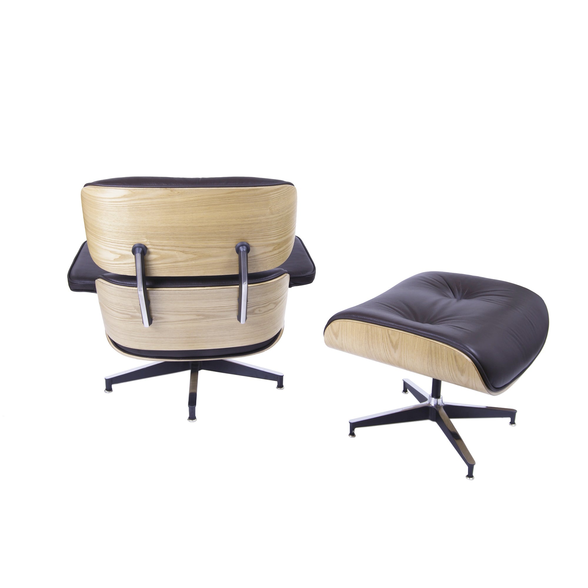 Charles Eames style, Fåtölj med Hocker EA670 XL brun aska trä Svart bas