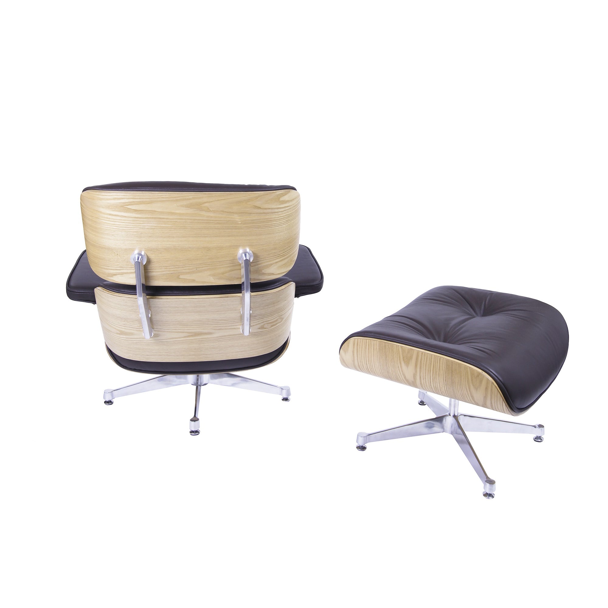 Charles Eames style, Fåtölj med Hocker EA670 XL brun aska trä Polerad bas