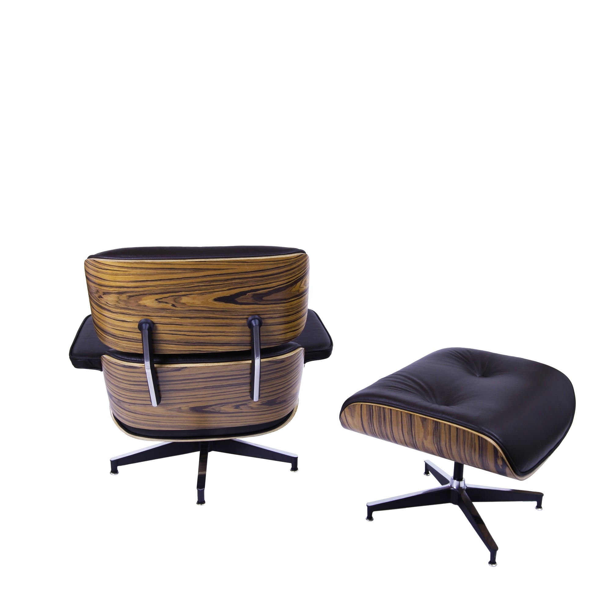 Charles Eames style, Fåtölj med Hocker EA670 brun Palysander Svart bas