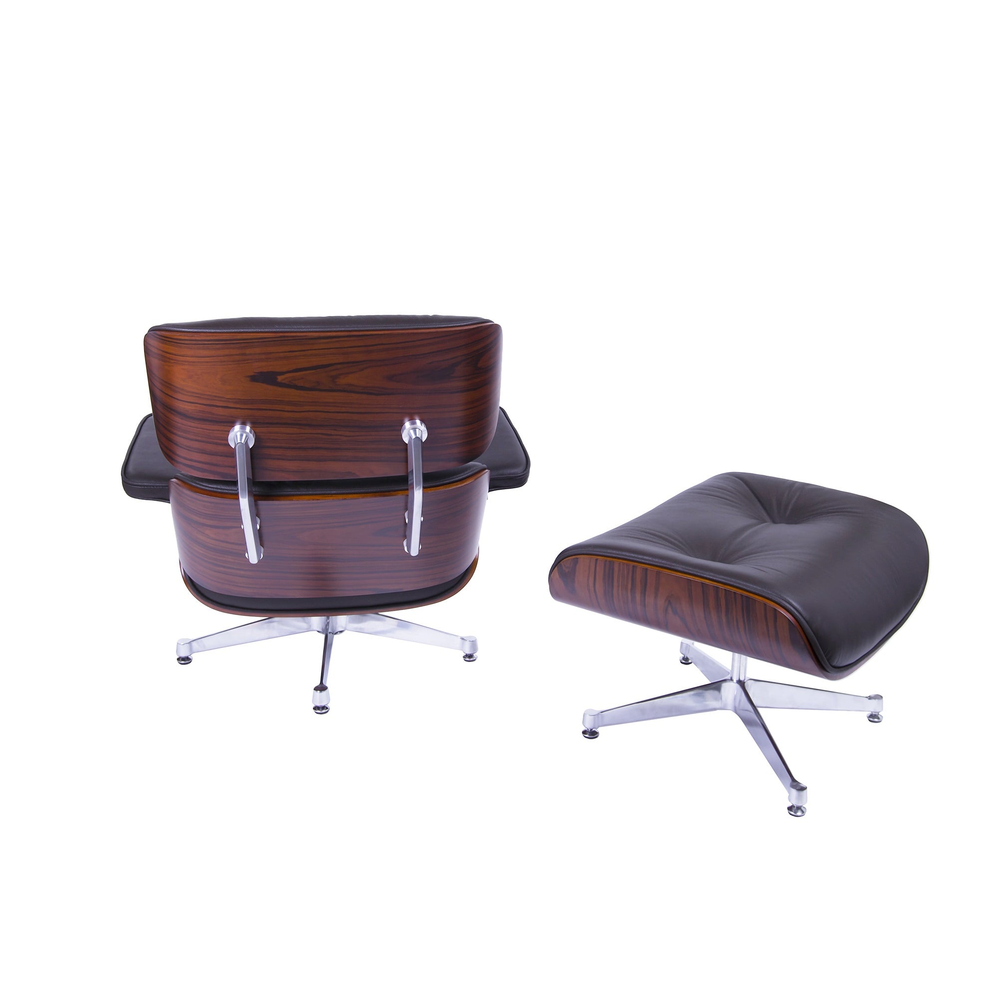 Charles Eames style, Fåtölj med Hocker EA670 brun Rosenträ Polerad bas
