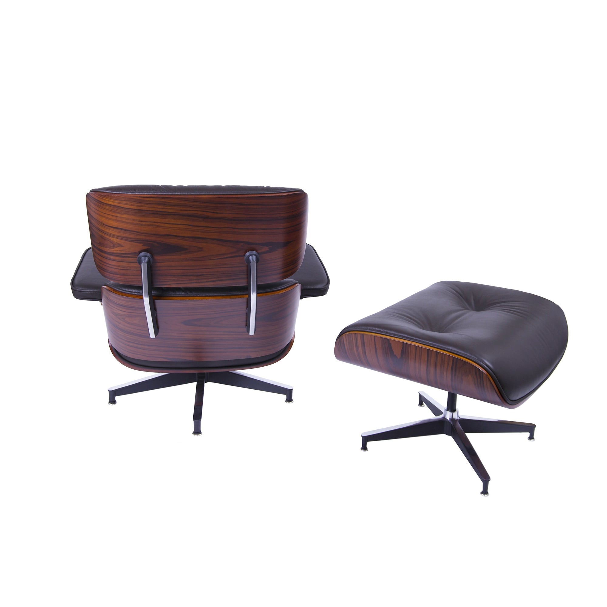 Charles Eames style, Fåtölj med Hocker EA670 brun Rosenträ Svart bas
