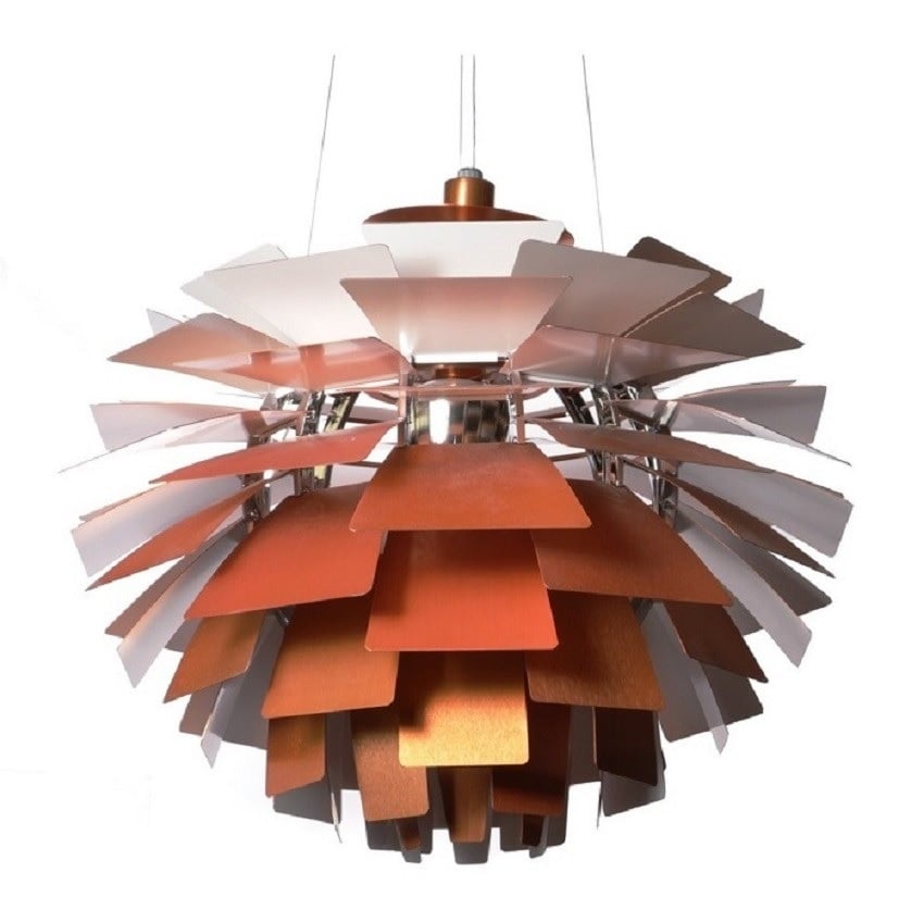 Poul Henningsen style, Hängande ljus kronärtskocka lampa 72cm koppar röd