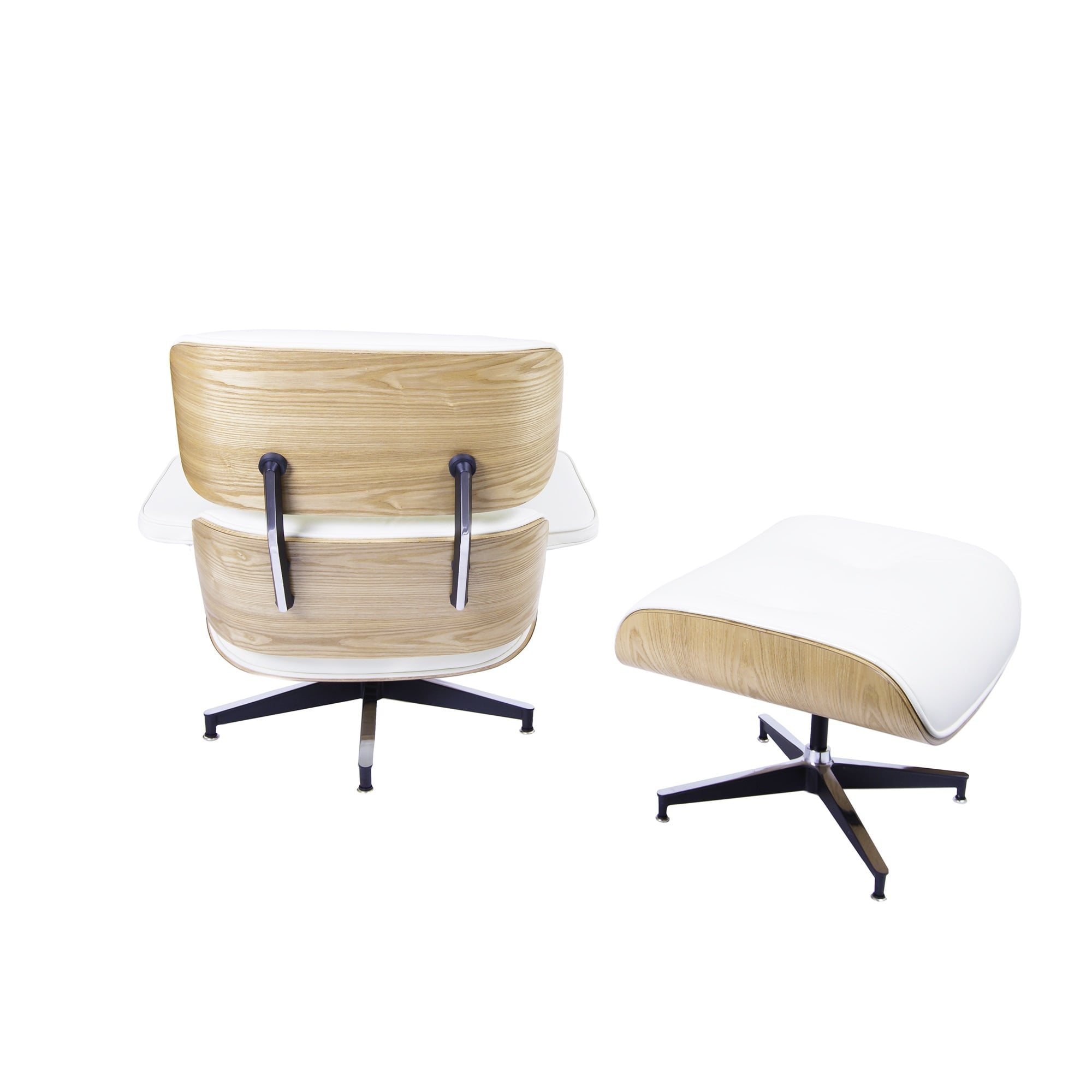 Charles Eames style, Fåtölj med Hocker EA670 creme aska trä Svart bas