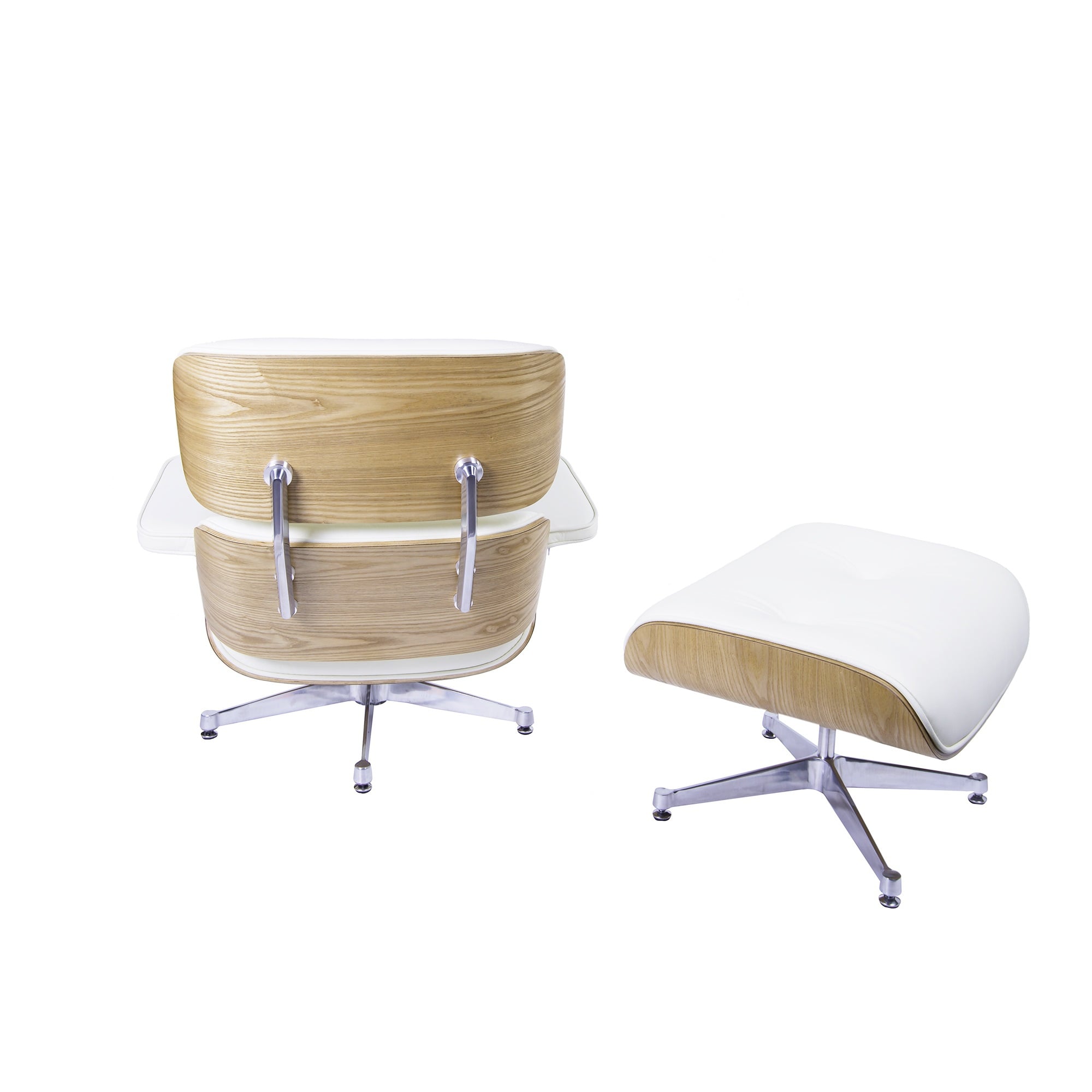 Charles Eames style, Fåtölj med Hocker EA670 XL creme aska trä Polerad bas