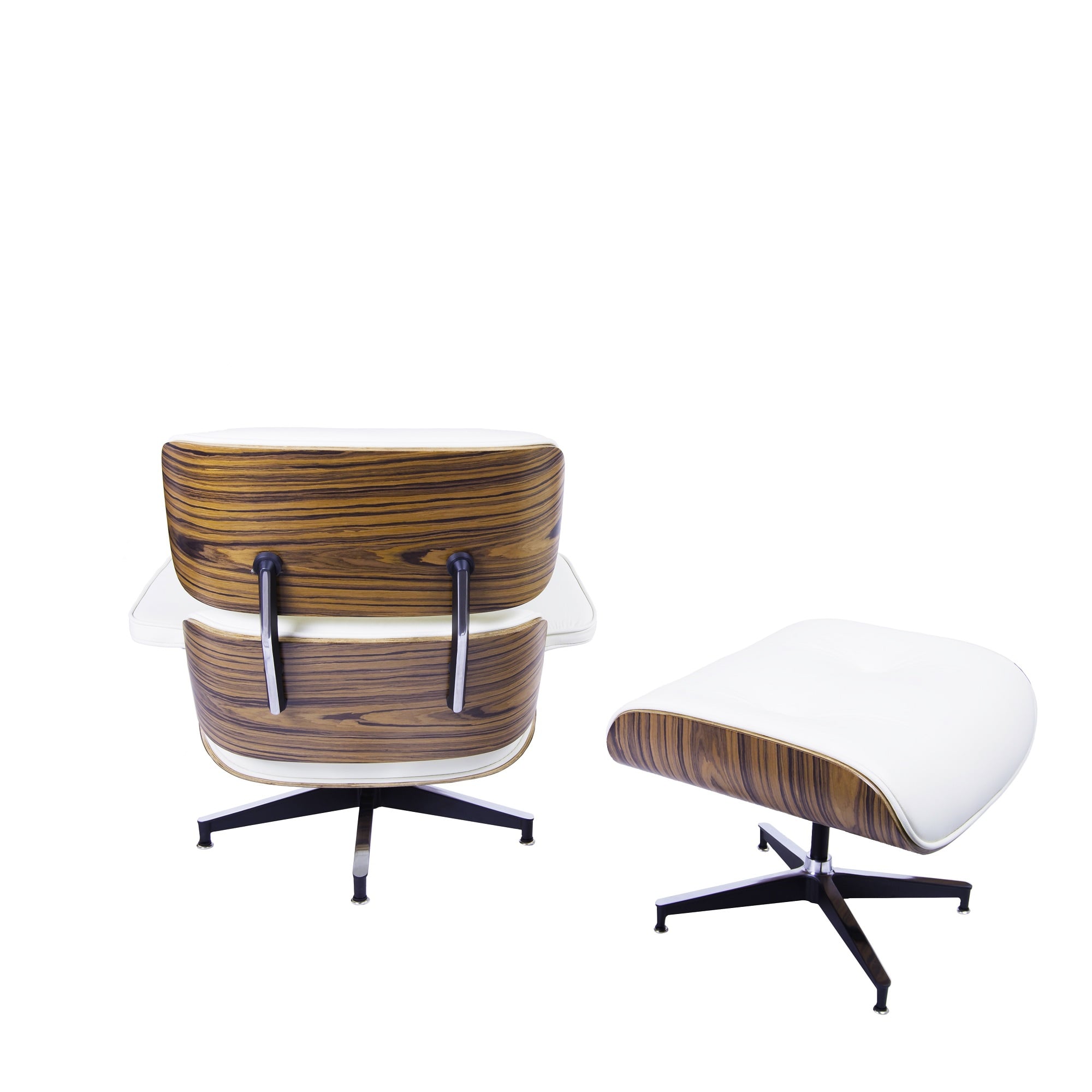 Charles Eames style, Fåtölj med Hocker EA670 XL creme Palysander Svart bas