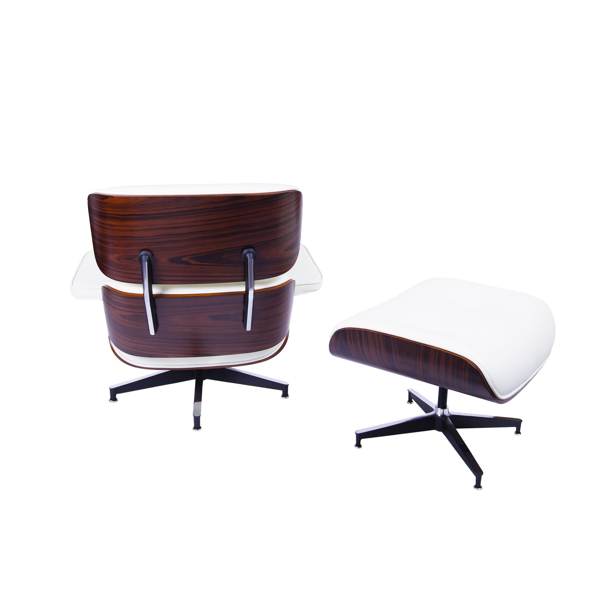 Charles Eames style, Fåtölj med Hocker EA670 XL creme Rosenträ Svart bas