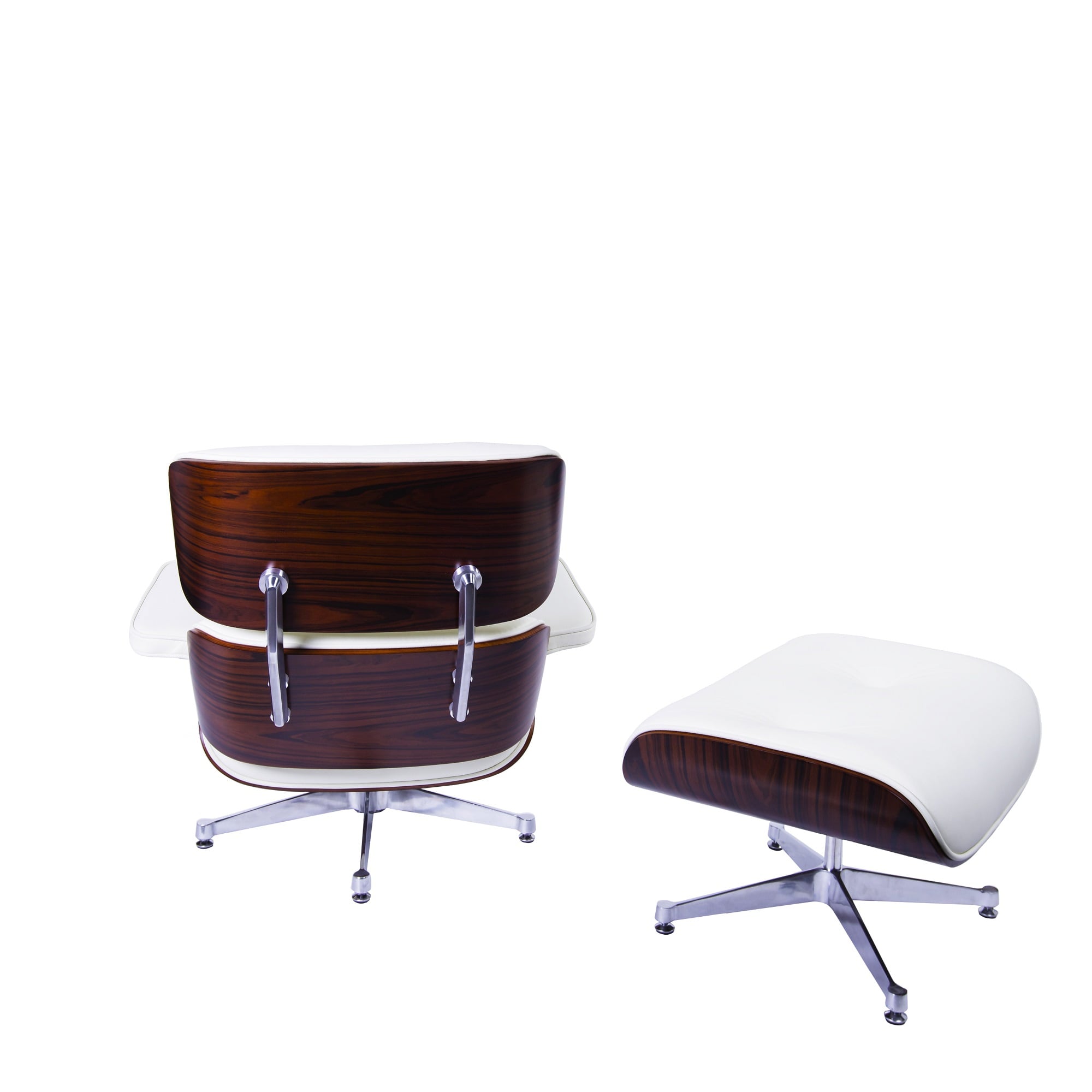 Charles Eames style, Fåtölj med Hocker EA670 creme Rosenträ Polerad bas