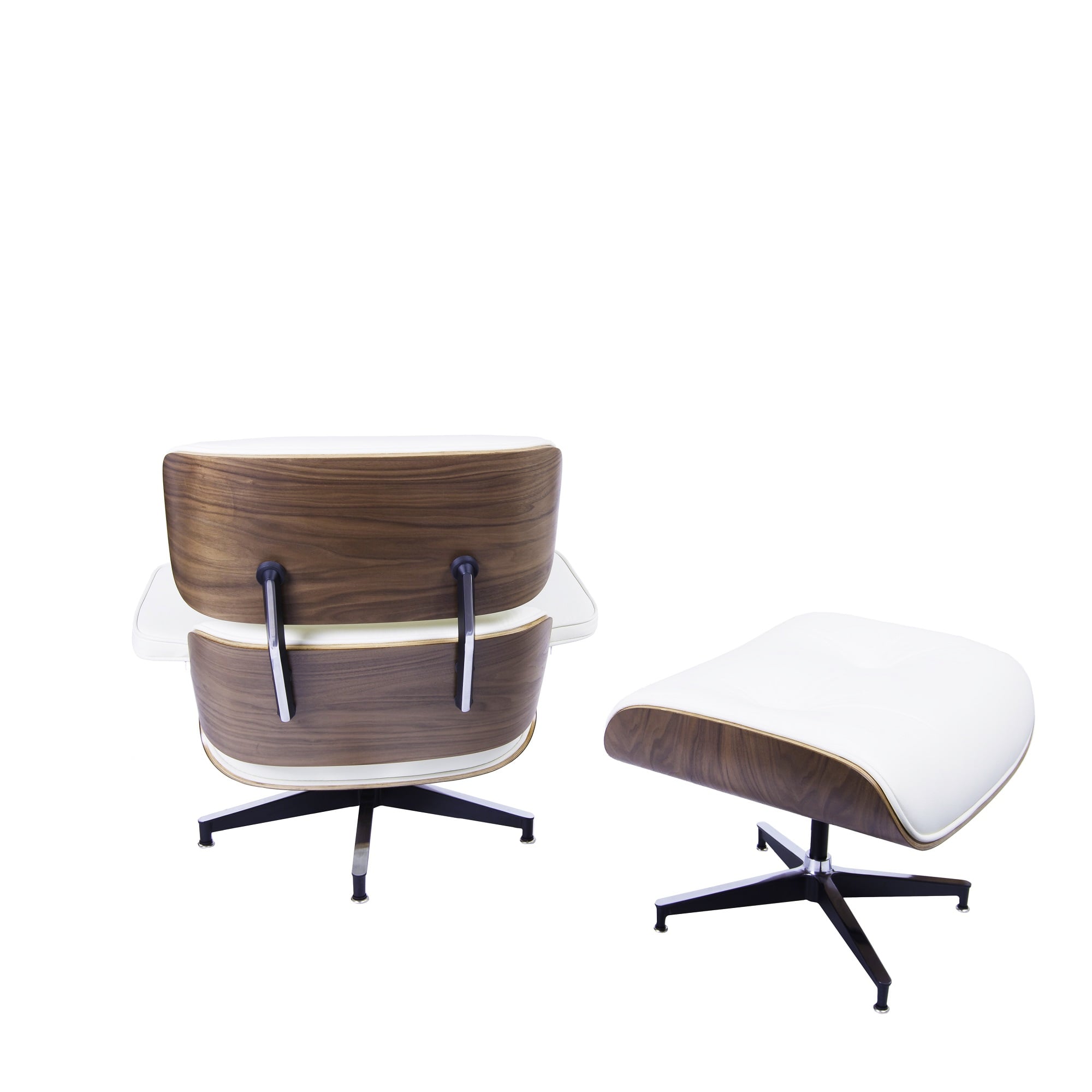 Charles Eames style, Fåtölj med Hocker EA670 creme Valnøtt Svart bas