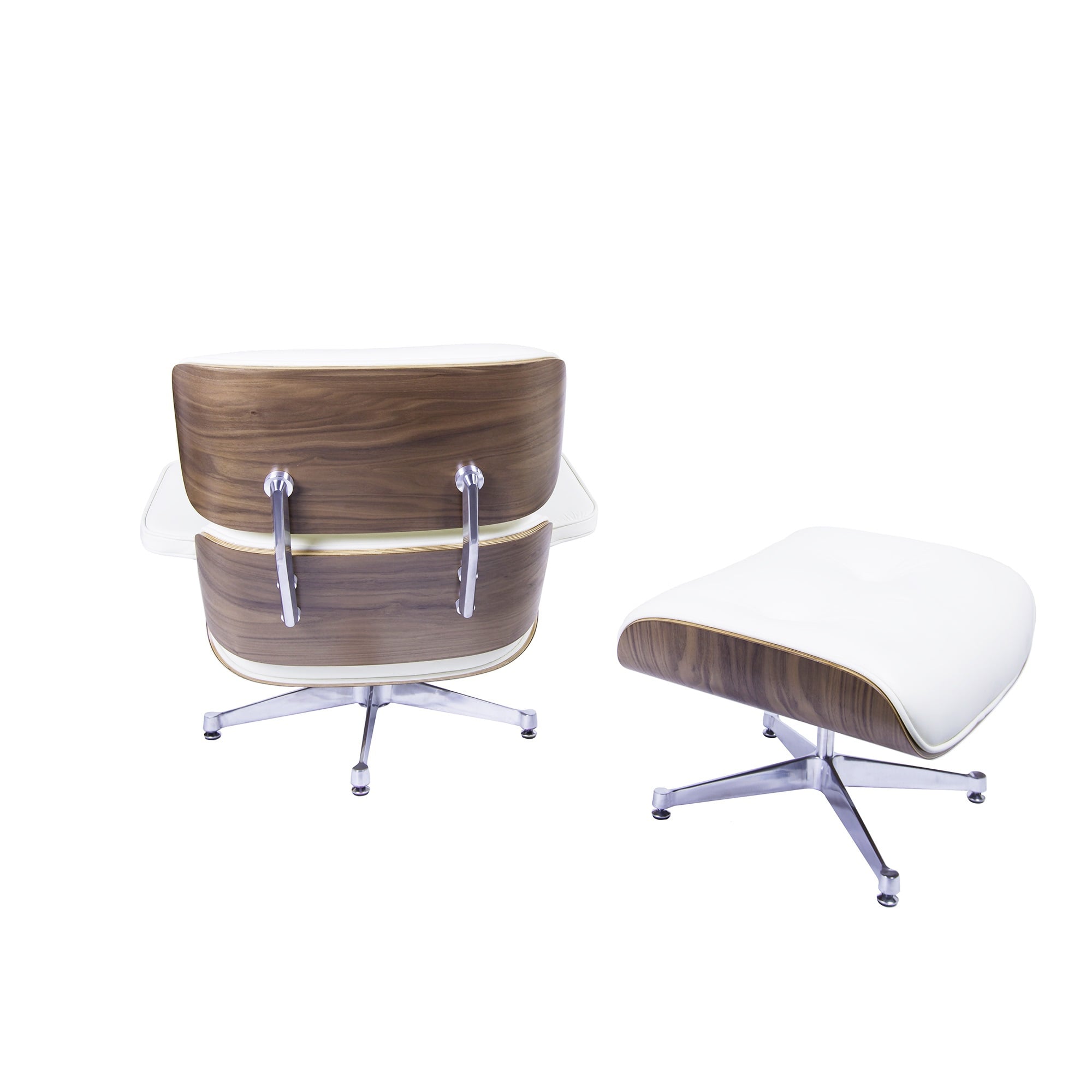 Charles Eames style, Fåtölj med Hocker EA670 creme Valnøtt Polerad bas