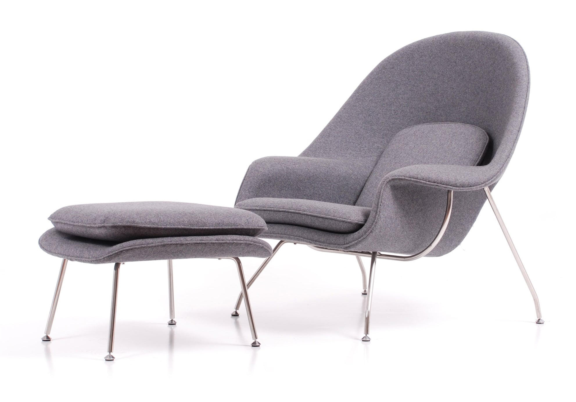 Eero Saarinen style, Fåtölj med Hocker Womb grå