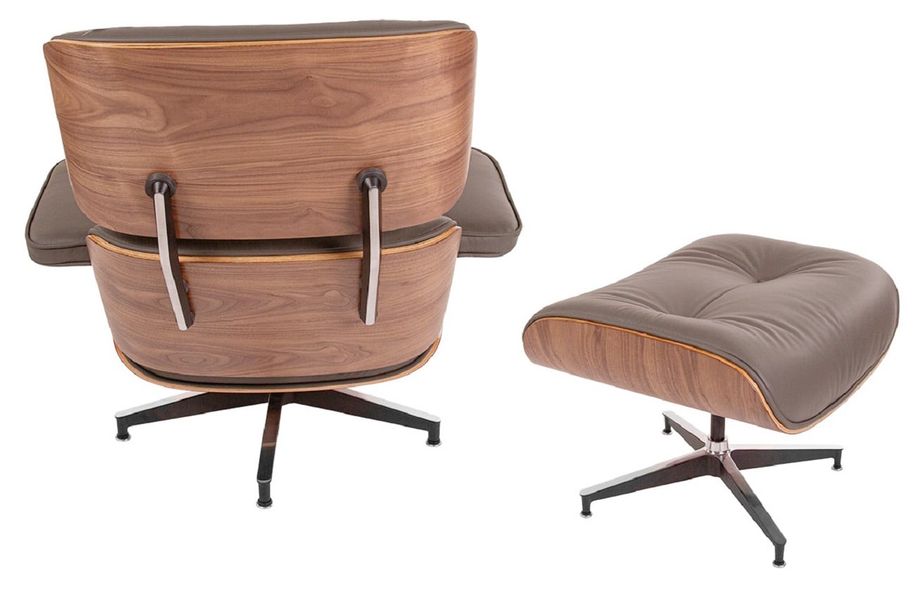 Charles Eames style, Fåtölj med Hocker EA670 SPECIAL EDITION mörkgrå Valnøtt Svart bas