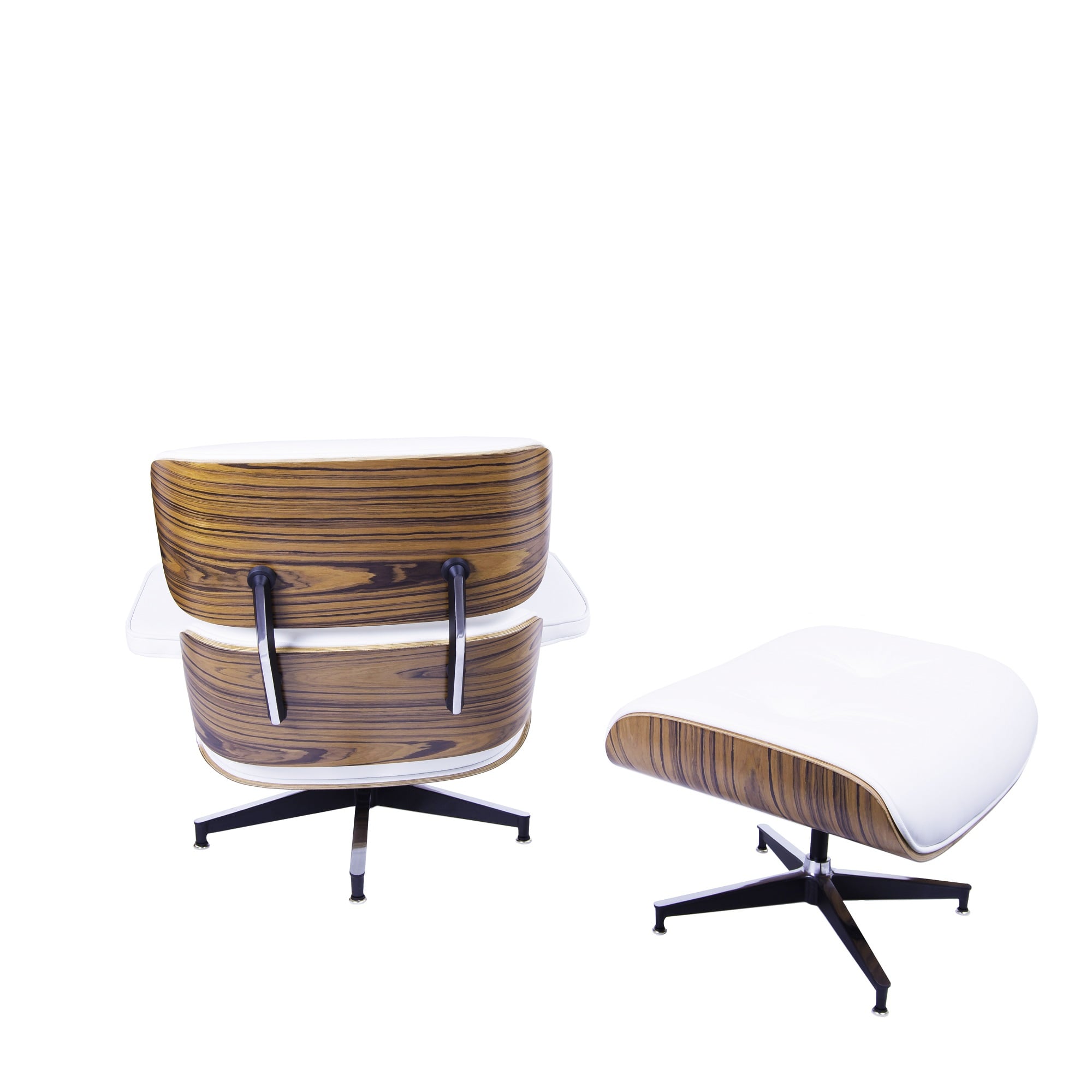 Charles Eames style, Fåtölj med Hocker EA670 vit Palysander Svart bas