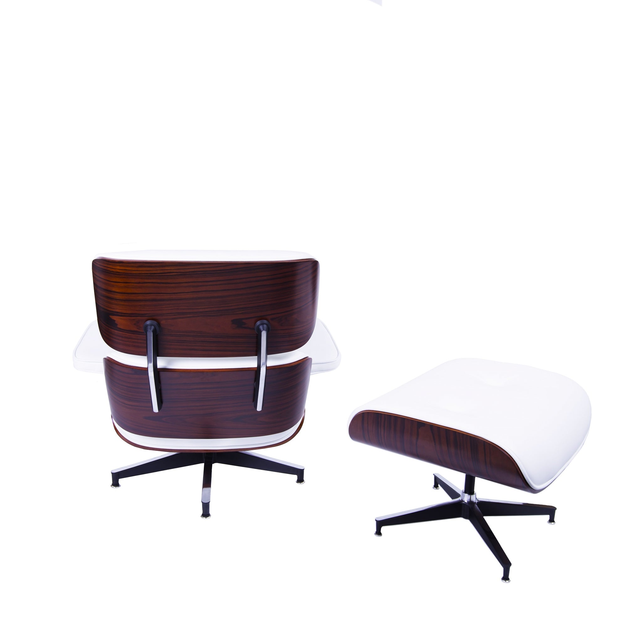 Charles Eames style, Fåtölj med Hocker EA670 XL vit Rosenträ Svart bas