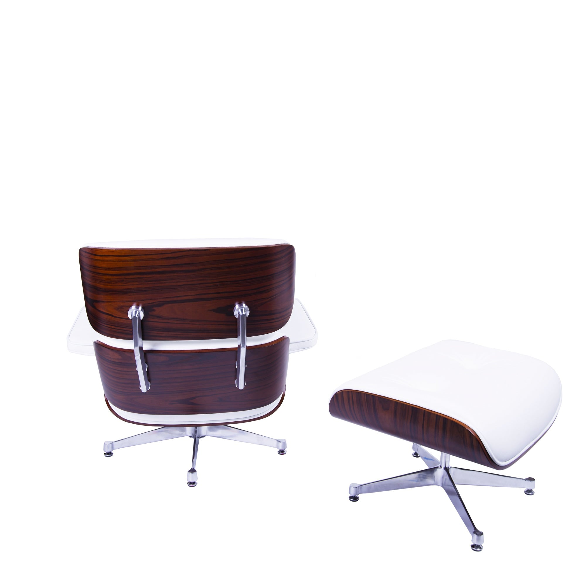 Charles Eames style, Fåtölj med Hocker EA670 vit Rosenträ Polerad bas