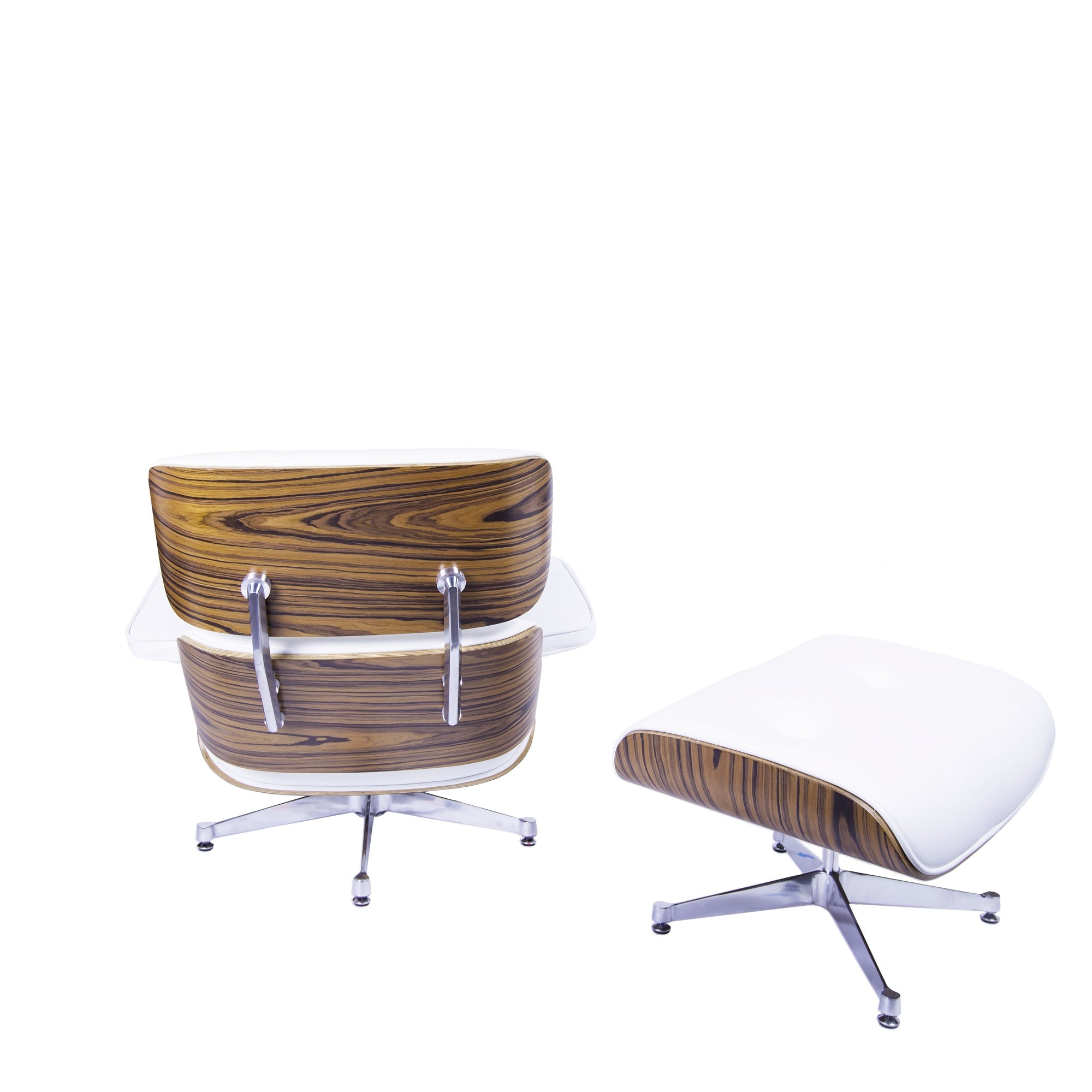 Charles Eames style, Fåtölj med Hocker EA670 vit Palysander Polerad bas