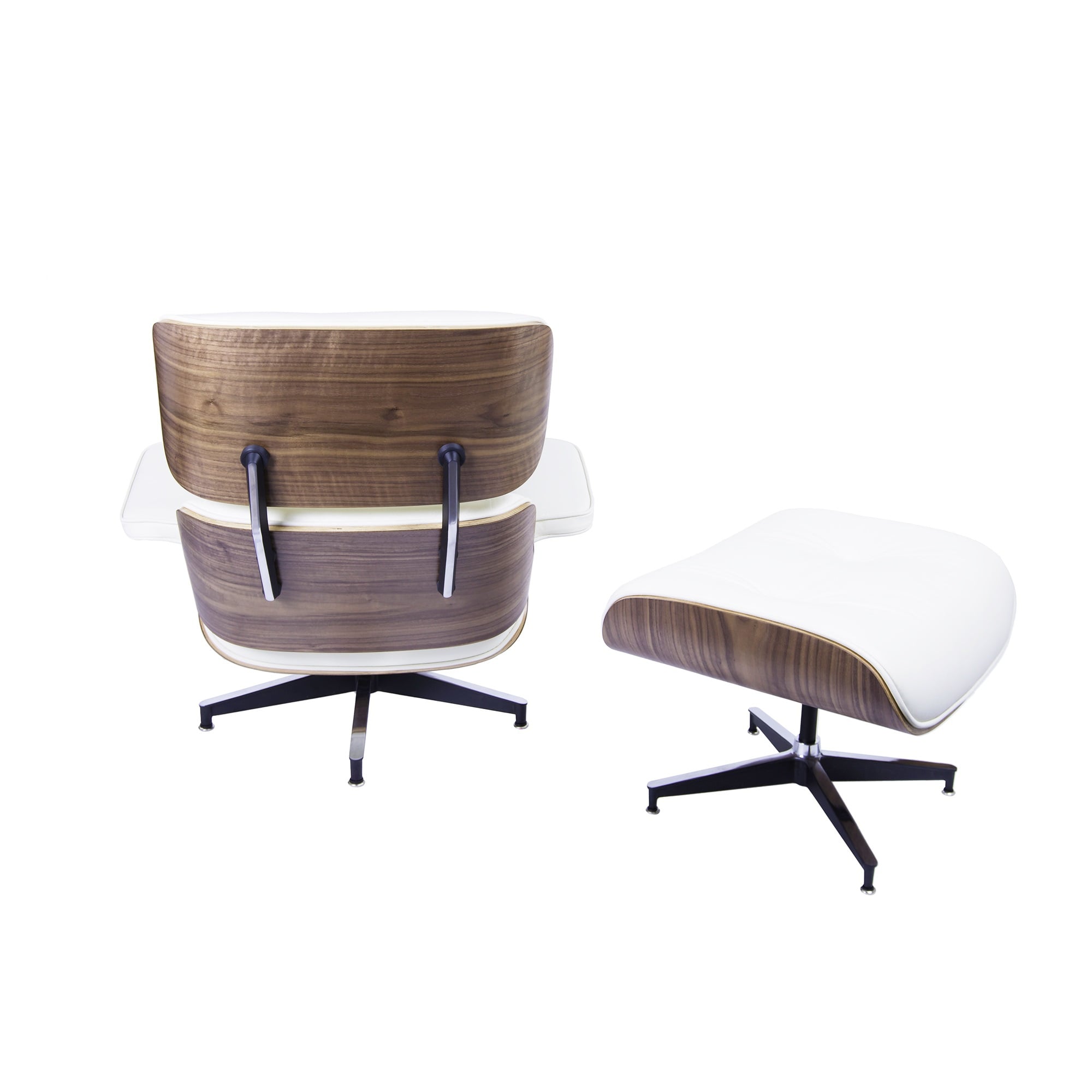 Charles Eames style, Fåtölj med Hocker EA670 XL creme Valnøtt Svart bas